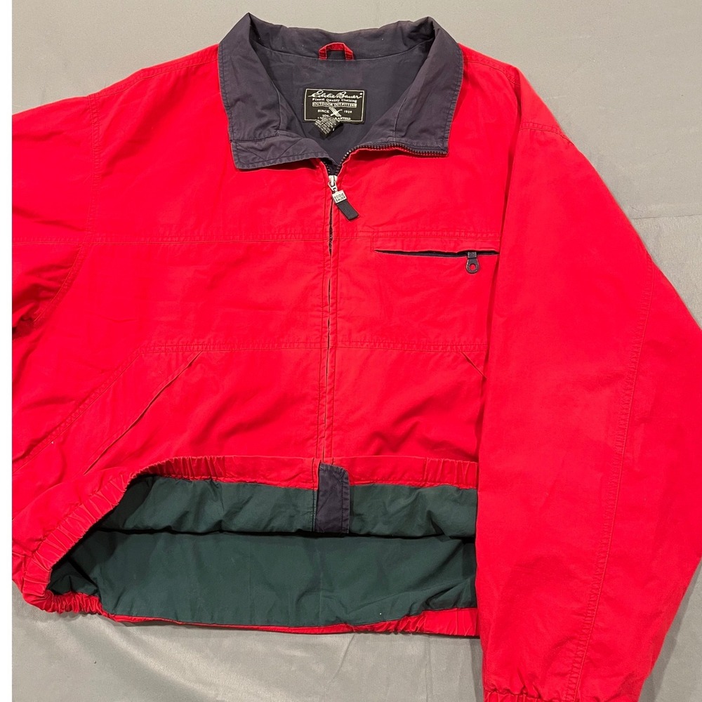 Vintage Eddie Bauer Red Harrington Jacket Mens XL Full Zip Cotton Windbreaker